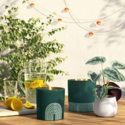 30oz Cylindrical Ceramic Arch 2-Wick Citronella Candle Deep Green - Project 62â„¢